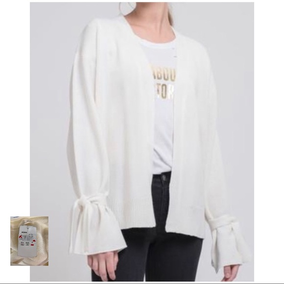 J.O.A. NWT Ivory Tie Sleeve Open Front Cardigan - Picture 1 of 11